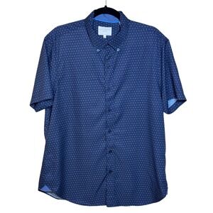 CONSTRUCT Mens Slim Fit Short Sleeve Button Down Size L  Dot Print 4 Way Stretch